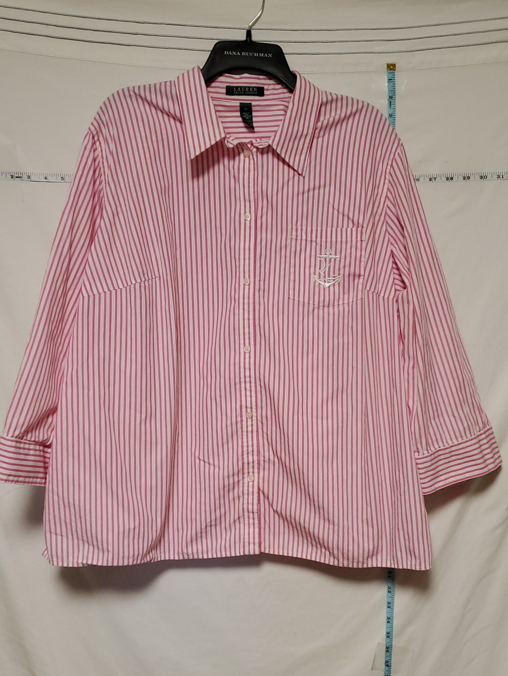 Lauren Ralph Lauren Pink White Striped Button-Down Shirt 3x No Button Cuffs
